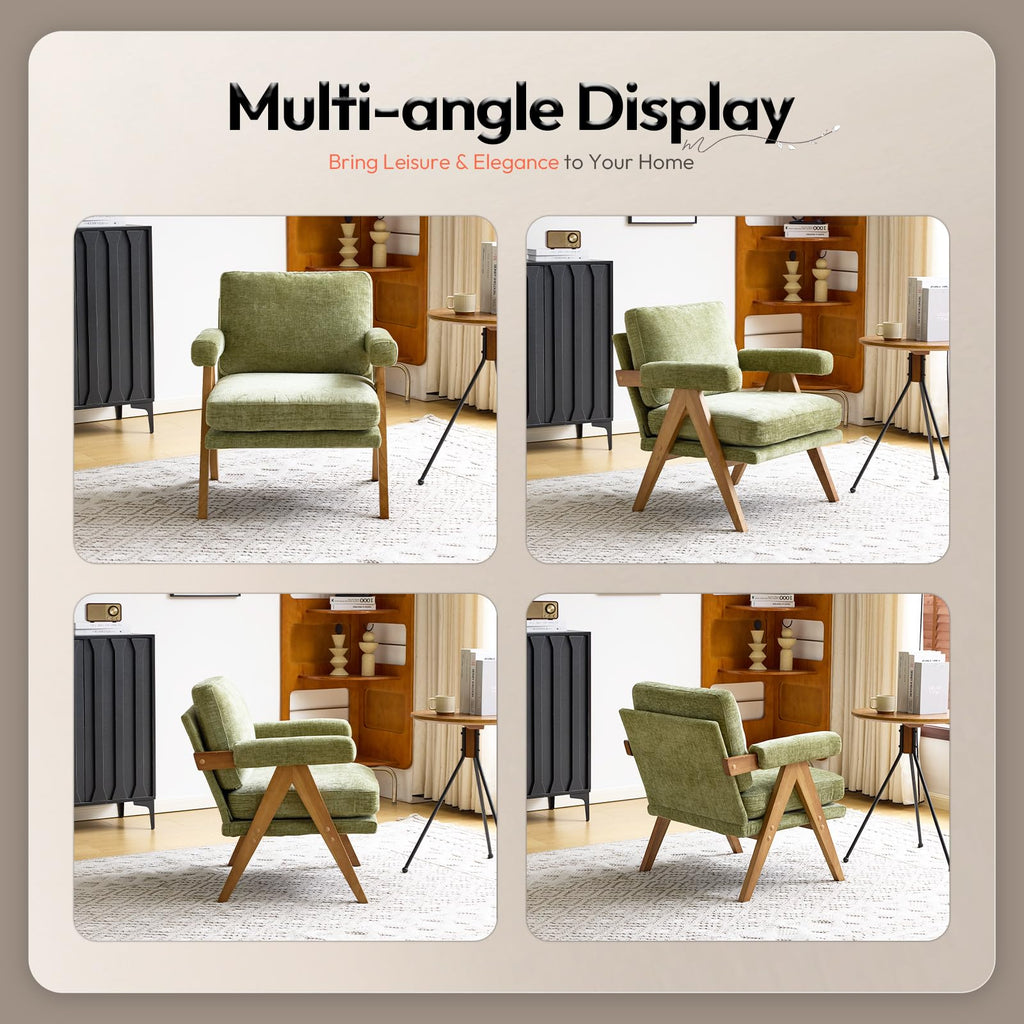 Olive Green Mid-Century Wood Accent Chair Set of 2 T29322