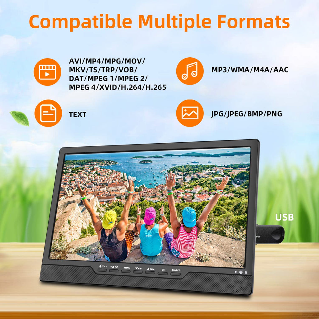 14 Inch Portable TV with Rechargeable Battery, ATSC Tuner, USB/HDMI/AV, 12 Volt N2734