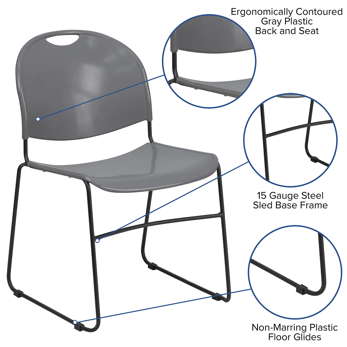 Gray 4 Pack Stack Chair with Black Frame J745
