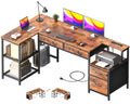 57" L Shaped Computer Desk with Power Outlet J347