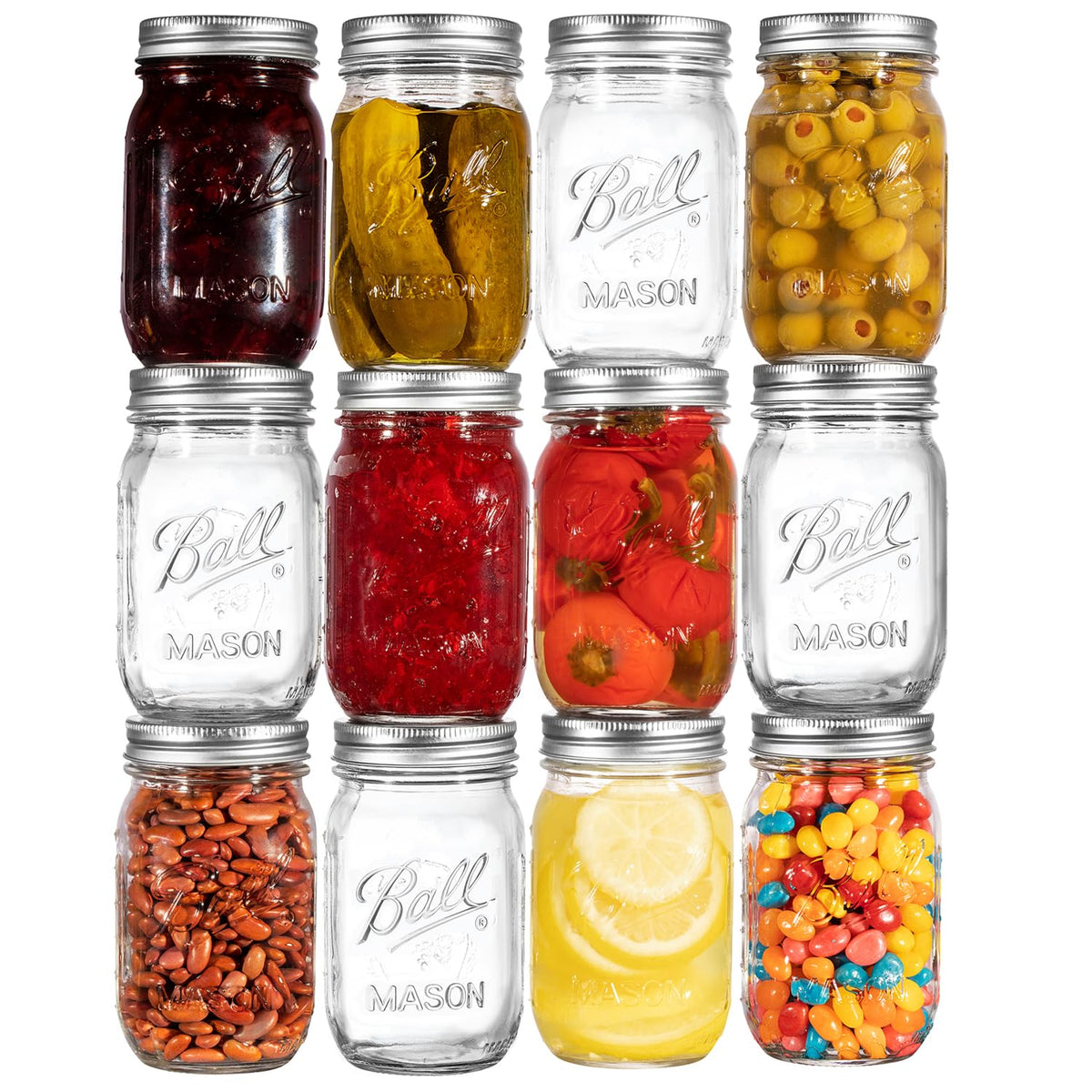 16 oz. Regular Mouth Mason Jars 12 Pack with Airtight Lids and Bands J19793