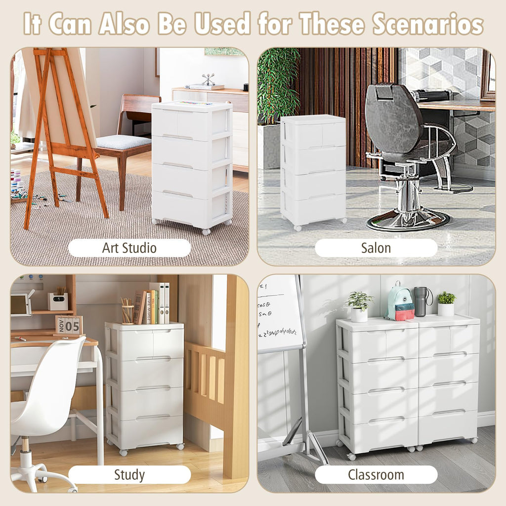White 5 Drawer Rolling Plastic Storage Cart C691819