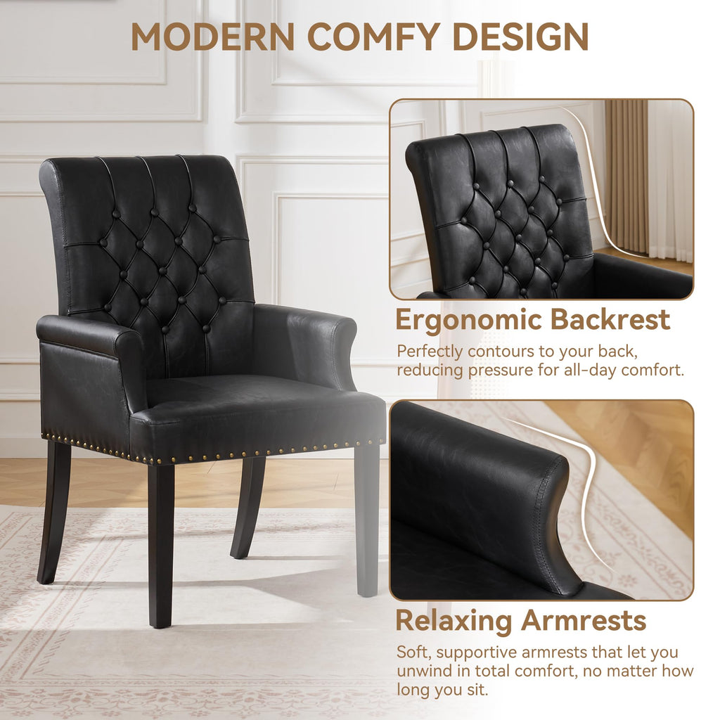 Black PU Leather Dining Chair with Arms W629