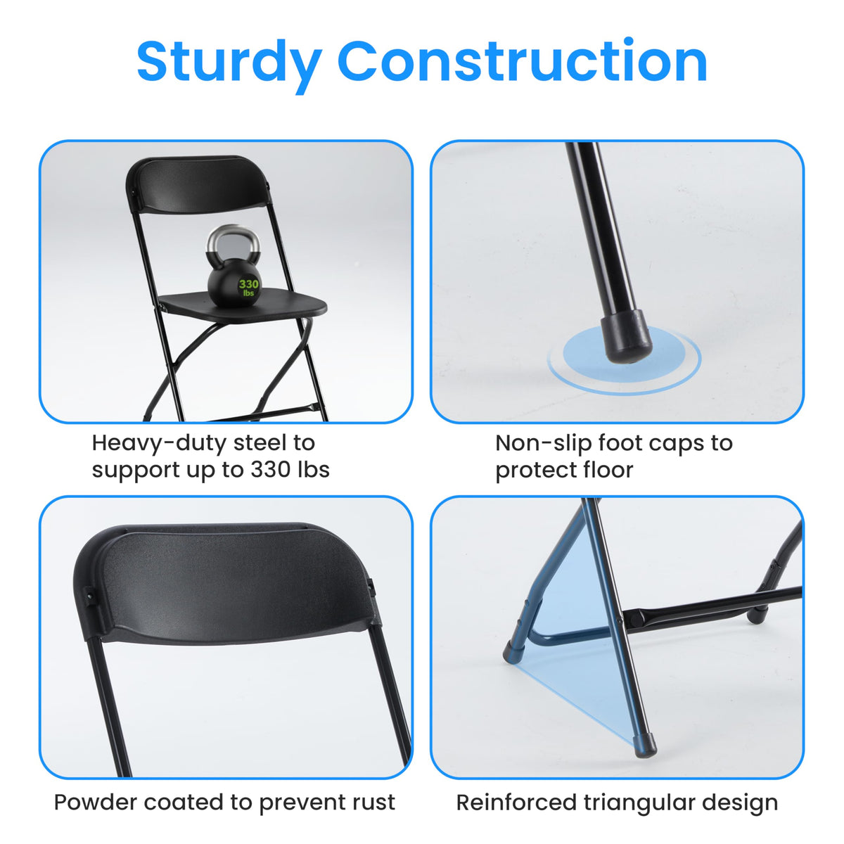 10 Pack Black Plastic Folding Chairs with Metal Frame H47542