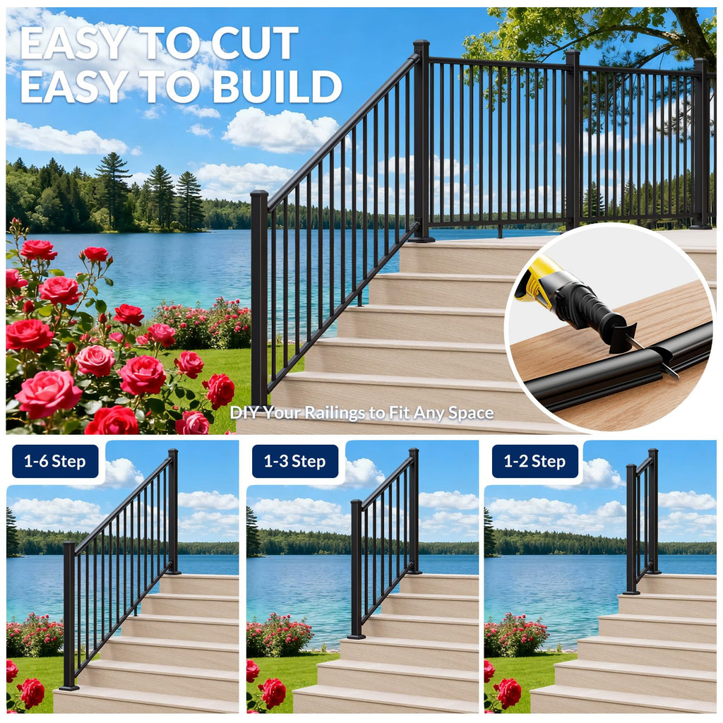 1 Pack 36 in x 6 ft Black Aluminum Stair Railing Kit B969485