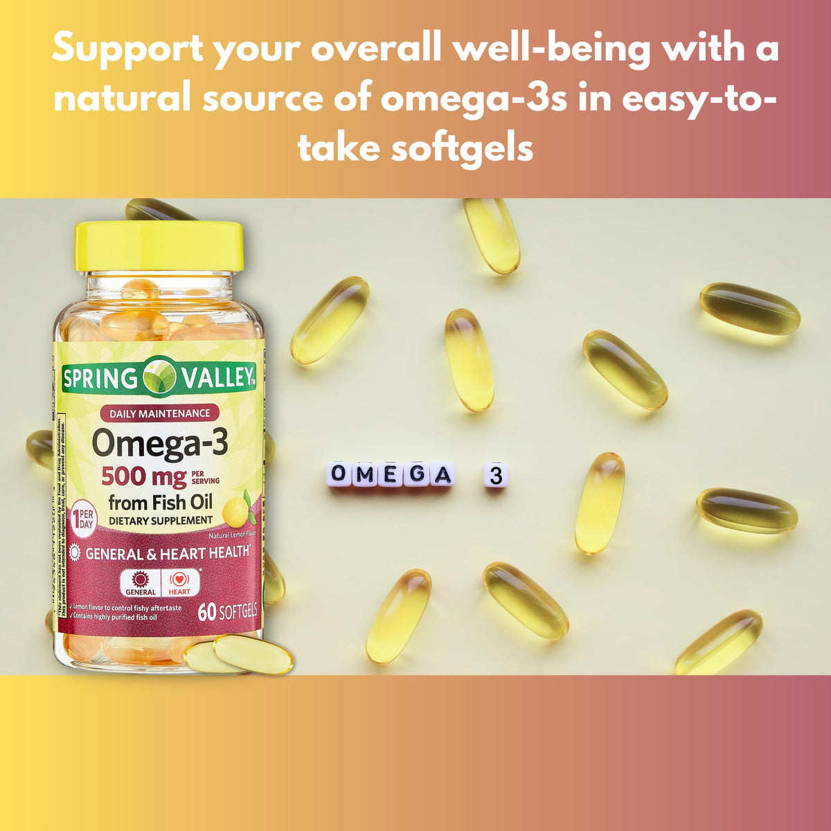 Omega 3 500mg Fish Oil Softgels 60 Count Y763