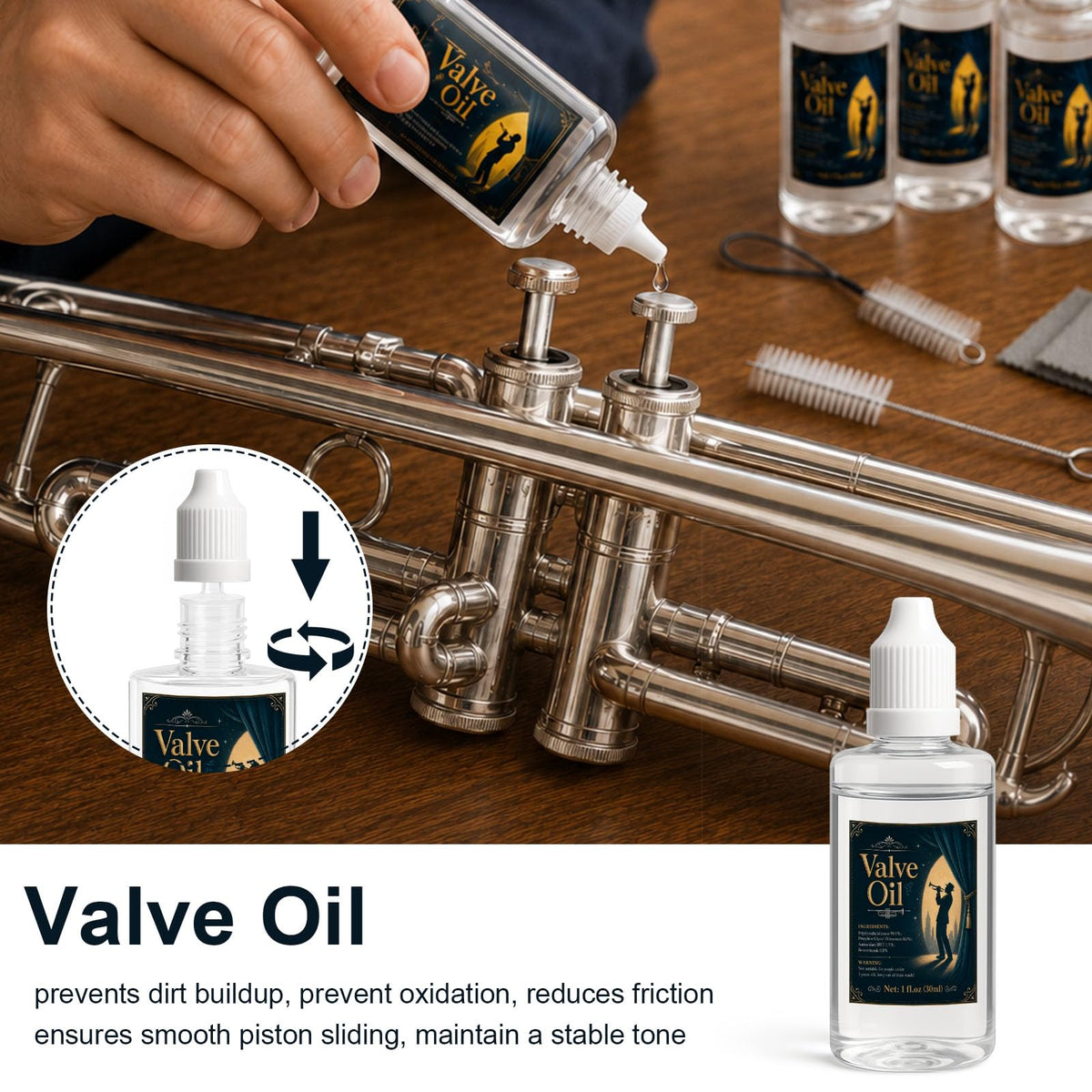12 Pc Trumpet Cleaning Care Kit with Valve Oil, Grease, Brush H484
