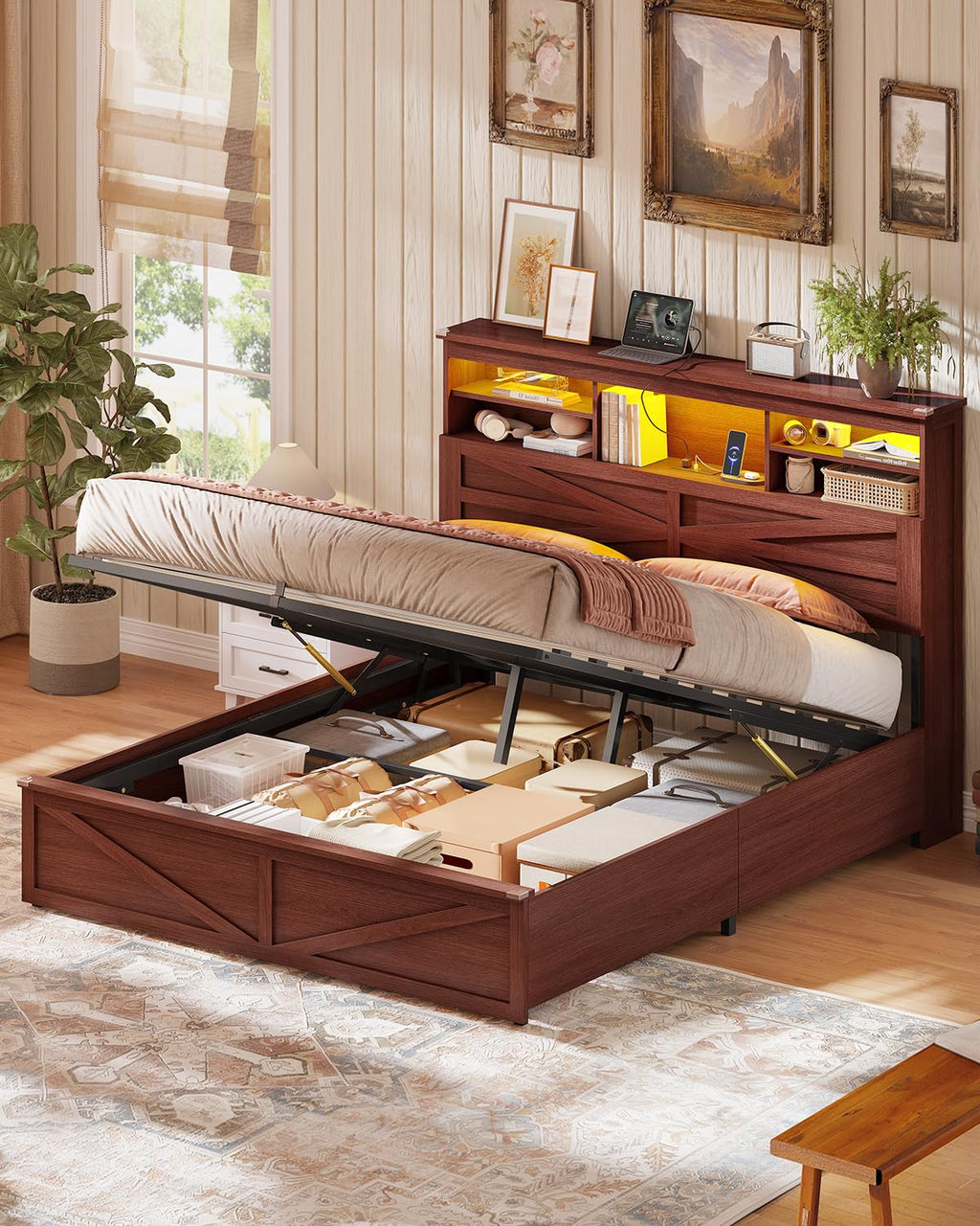 Queen Size Lift Up Storage Bed Frame U3751