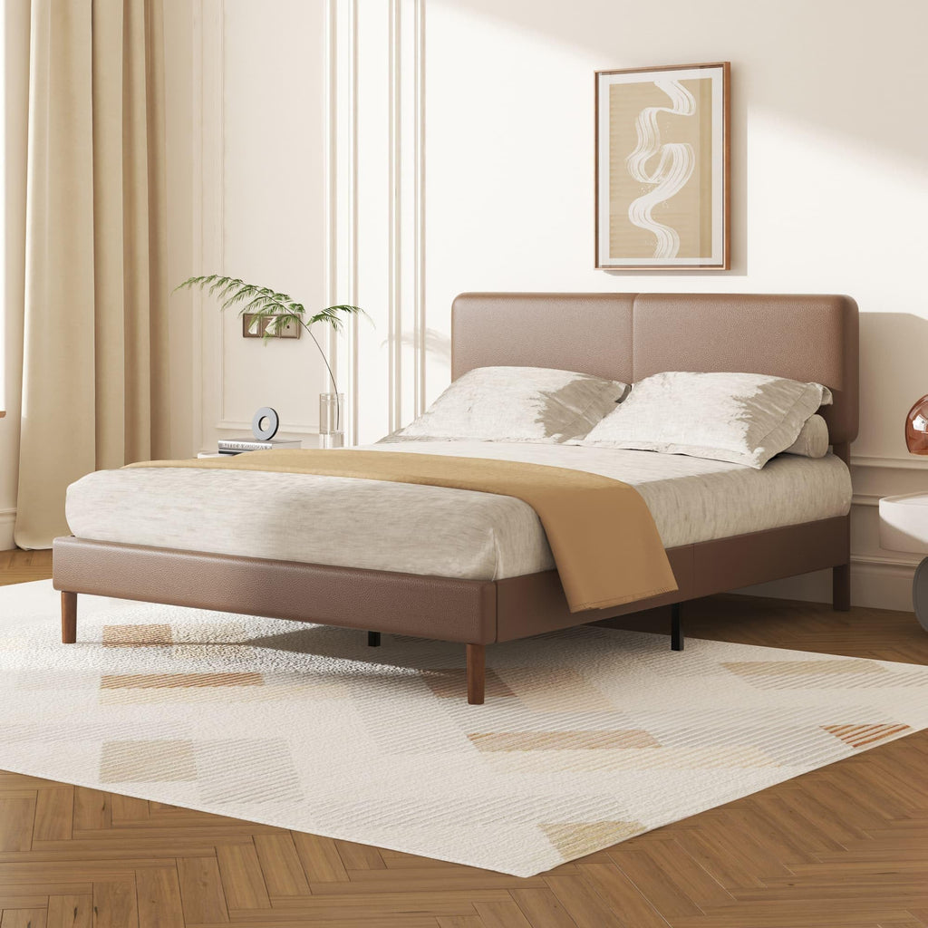 Minimalist Leather Bed Frame with Adjustable Headboard H420