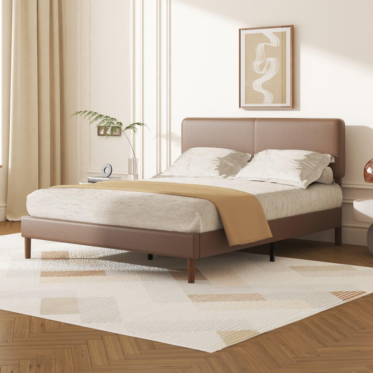Minimalist Leather Bed Frame with Adjustable Headboard H420
