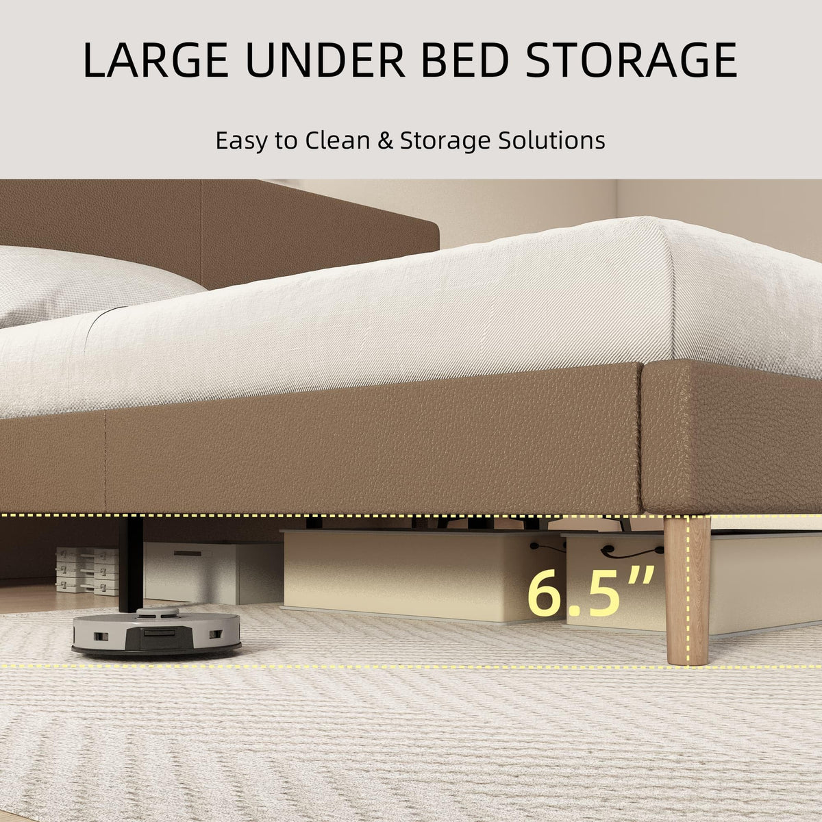 Minimalist Leather Bed Frame with Adjustable Headboard H420