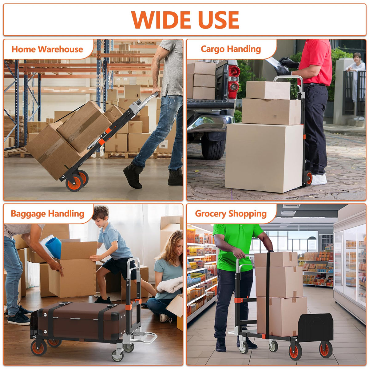 3-in-1 Folding Hand Truck, 500 lb Heavy Duty Steel Dolly N569753
