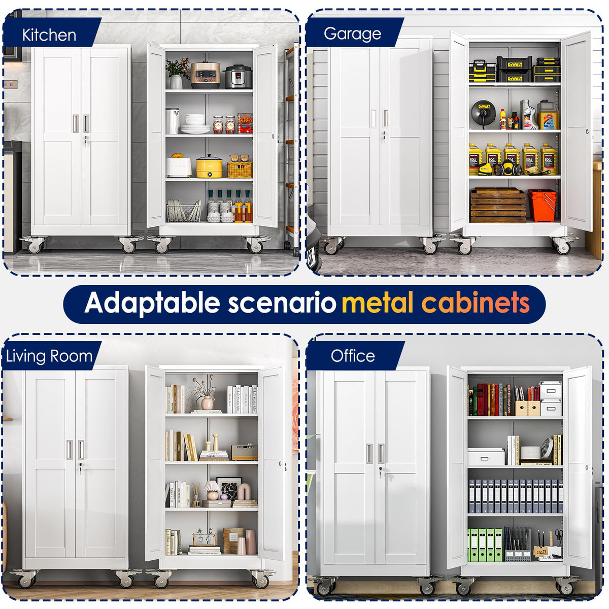 61" Metal Rolling Storage Cabinet with 2 Doors and Wheels U214950