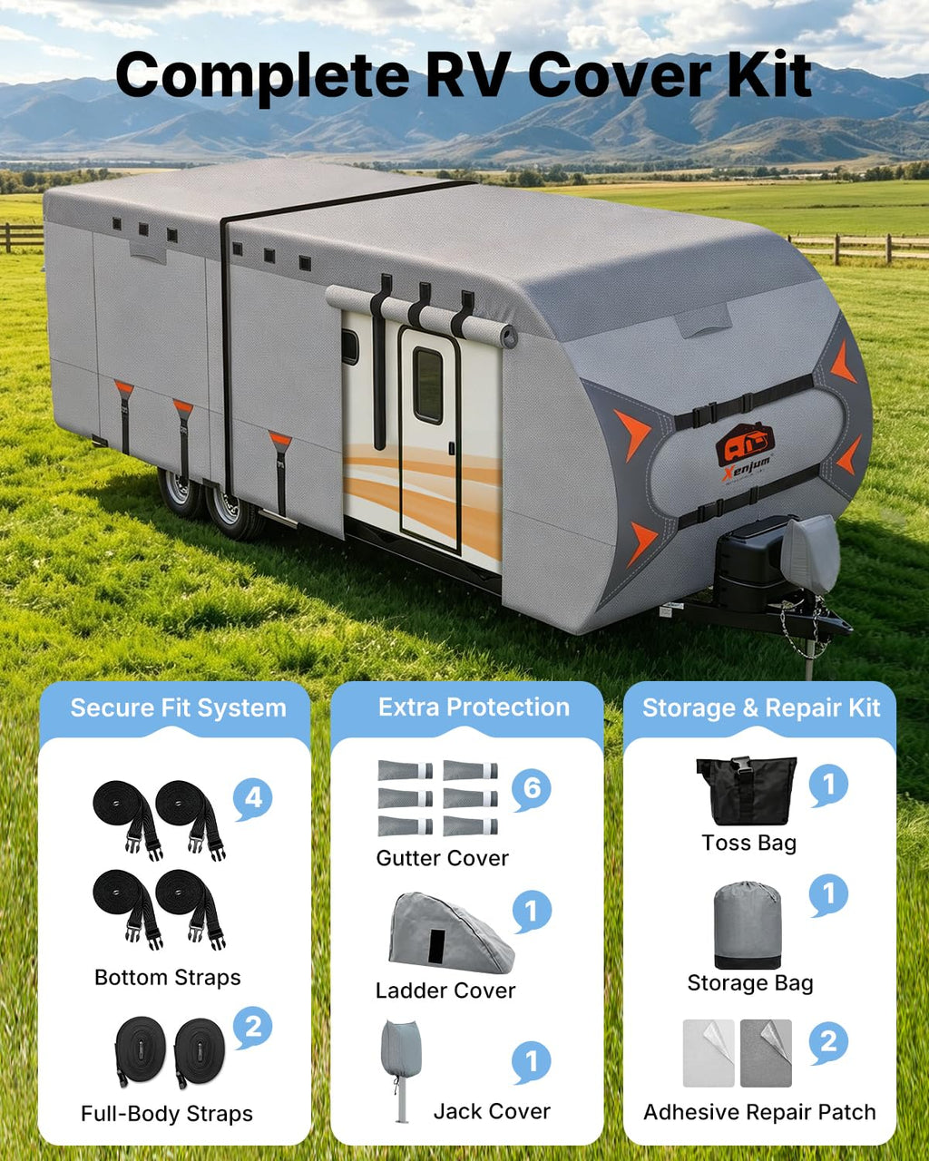 14-16FT Heavy Duty Rip-Stop RV Cover with Storage Bag F398