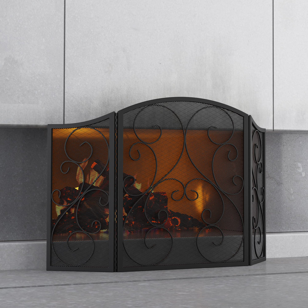 3 Panel Arch Top Wrought Iron Fireplace Screen R520554