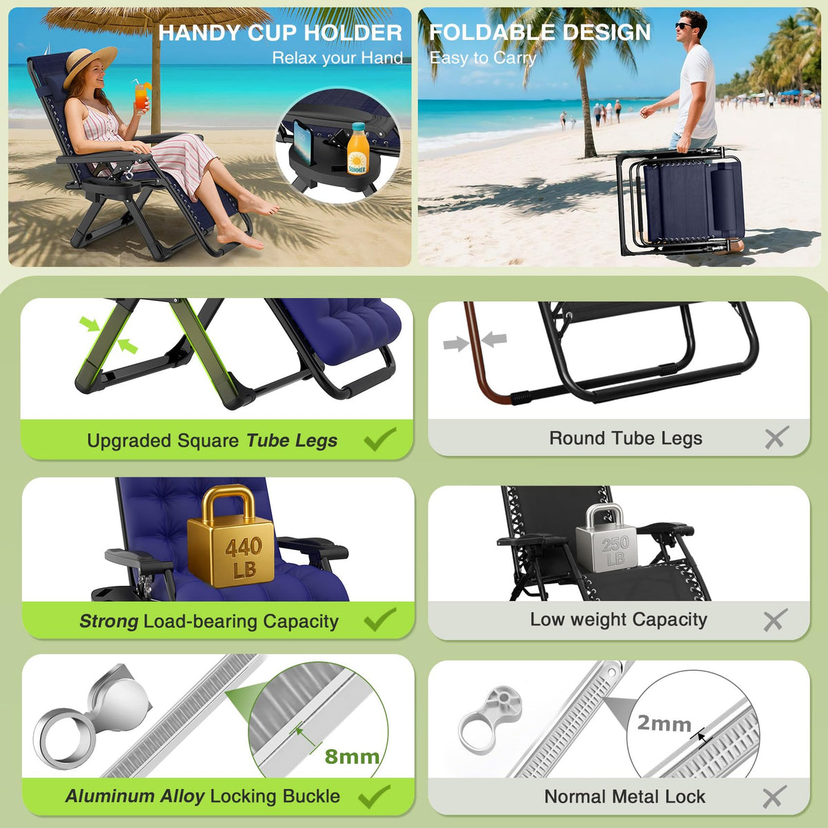 Zero Gravity Reclining Camping Chair Set of 2 with Cushion L2233