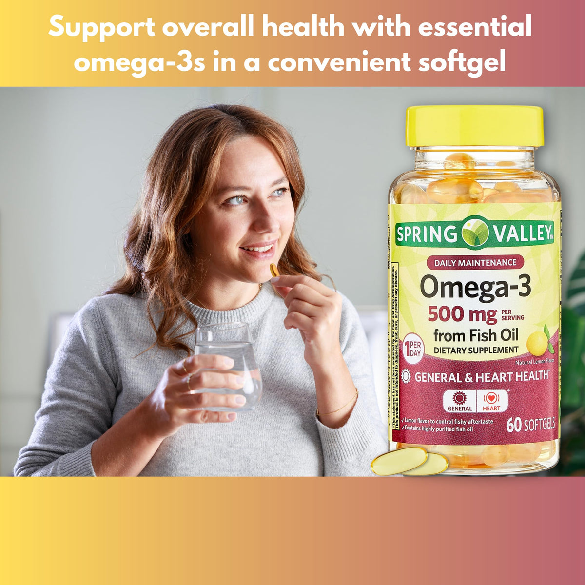 Omega 3 500mg Fish Oil Softgels 60 Count Y763