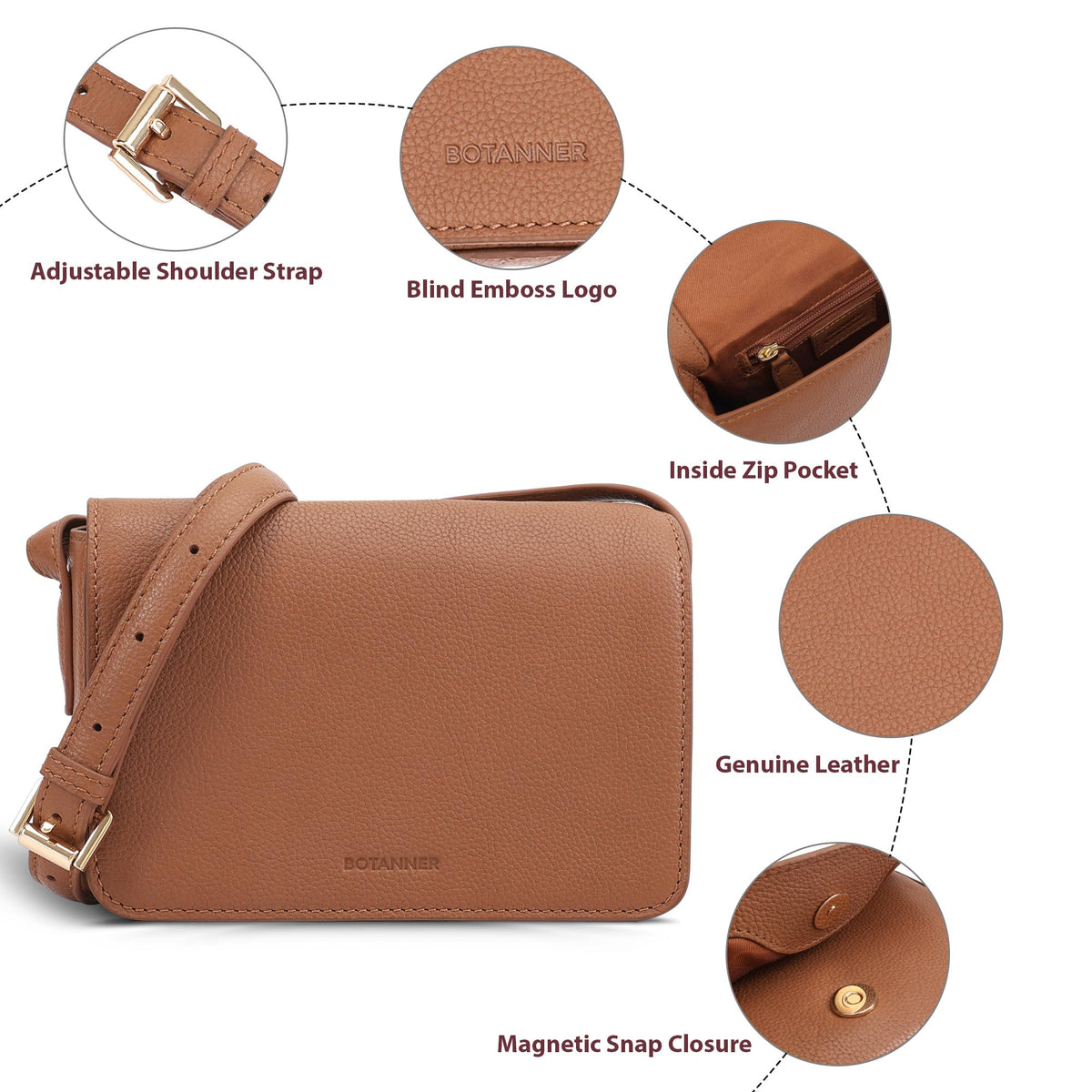 Genuine Leather Crossbody Shoulder Bag with Adjustable Strap F74210