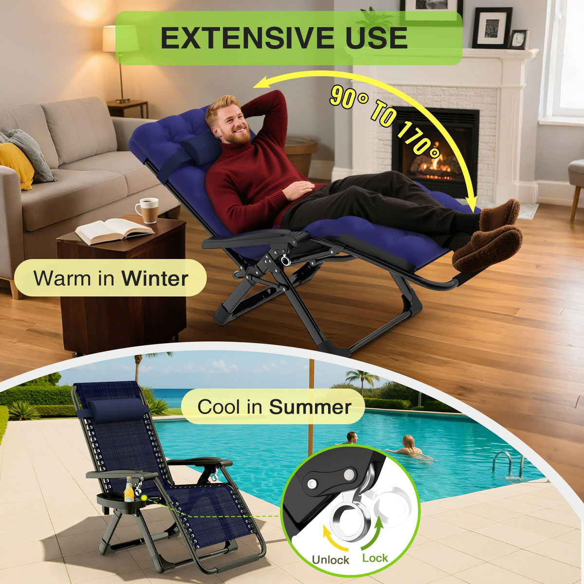 Zero Gravity Reclining Camping Chair Set of 2 with Cushion L2233