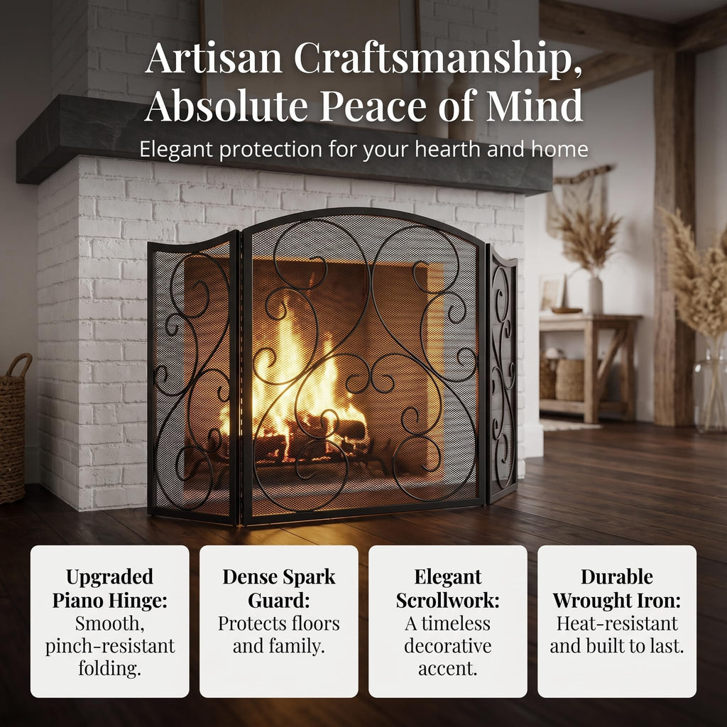 3 Panel Arch Top Wrought Iron Fireplace Screen R520554