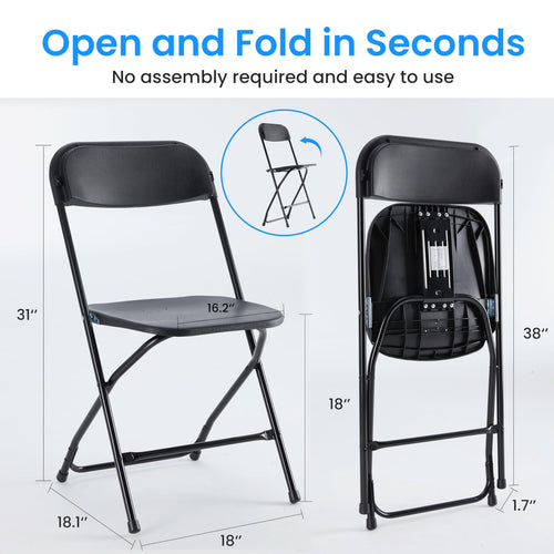 10 Pack Black Plastic Folding Chairs with Metal Frame H47542