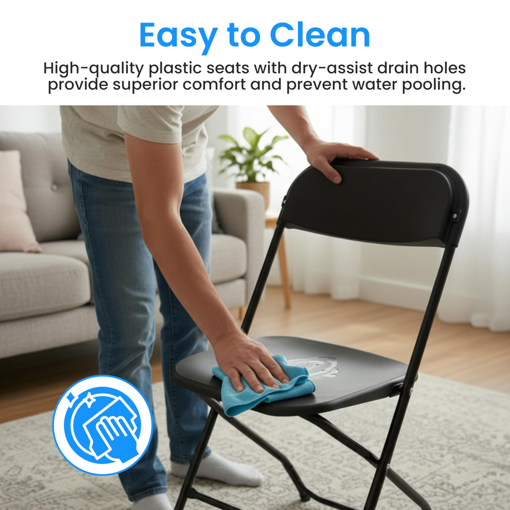 10 Pack Black Plastic Folding Chairs with Metal Frame H47542