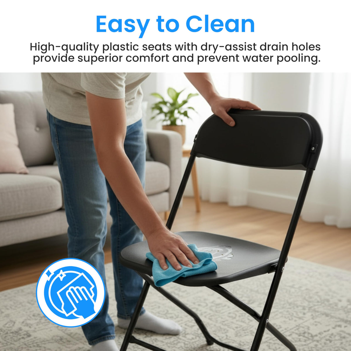 10 Pack Black Plastic Folding Chairs with Metal Frame H47542