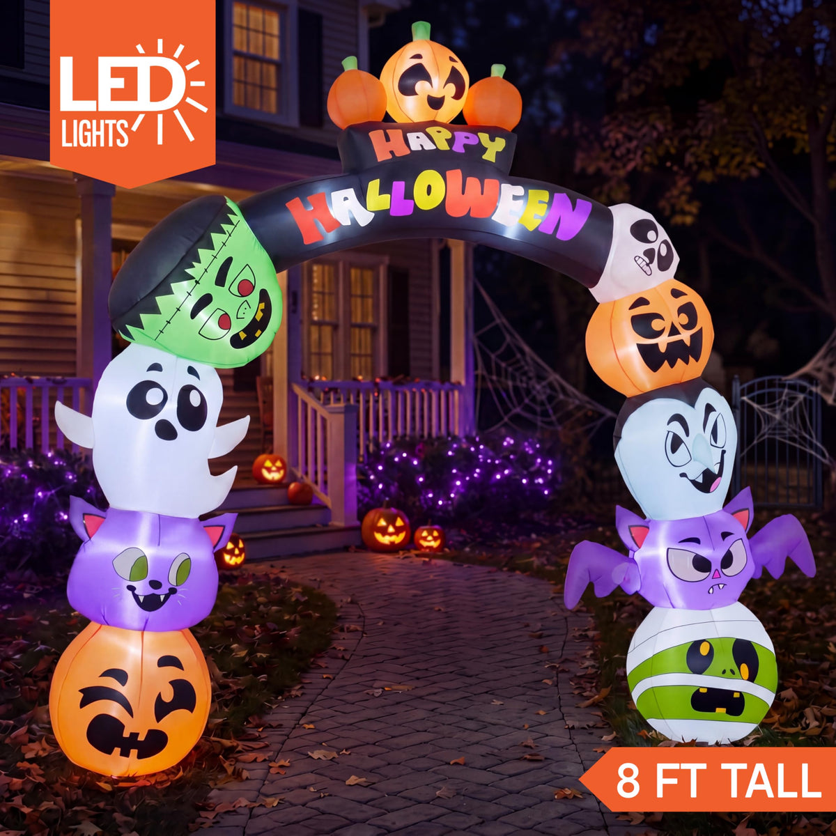 8 FT Halloween Inflatable Pumpkin Archway with LED Lights J4489