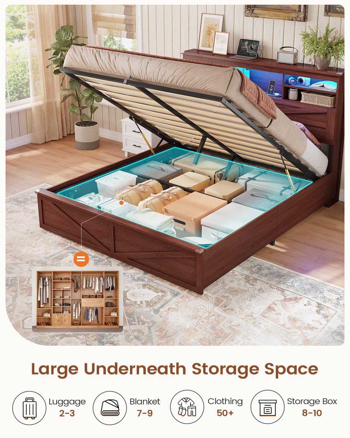 Queen Size Lift Up Storage Bed Frame U3751