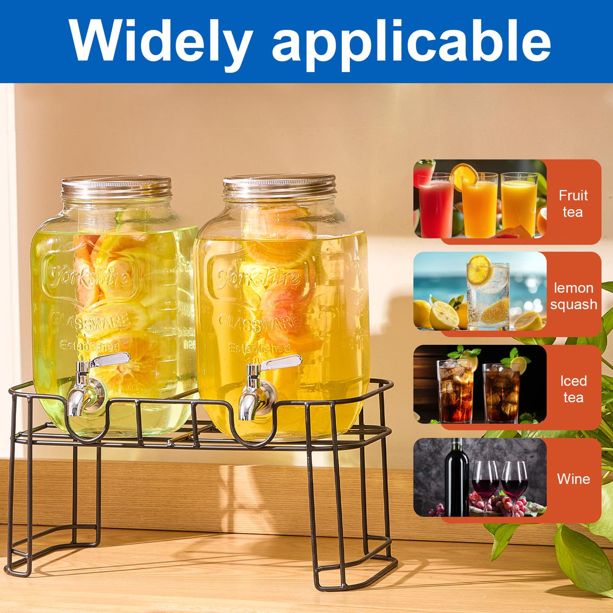 1 Gallon Glass Drink Dispenser with Stand, 2 Pack W33131