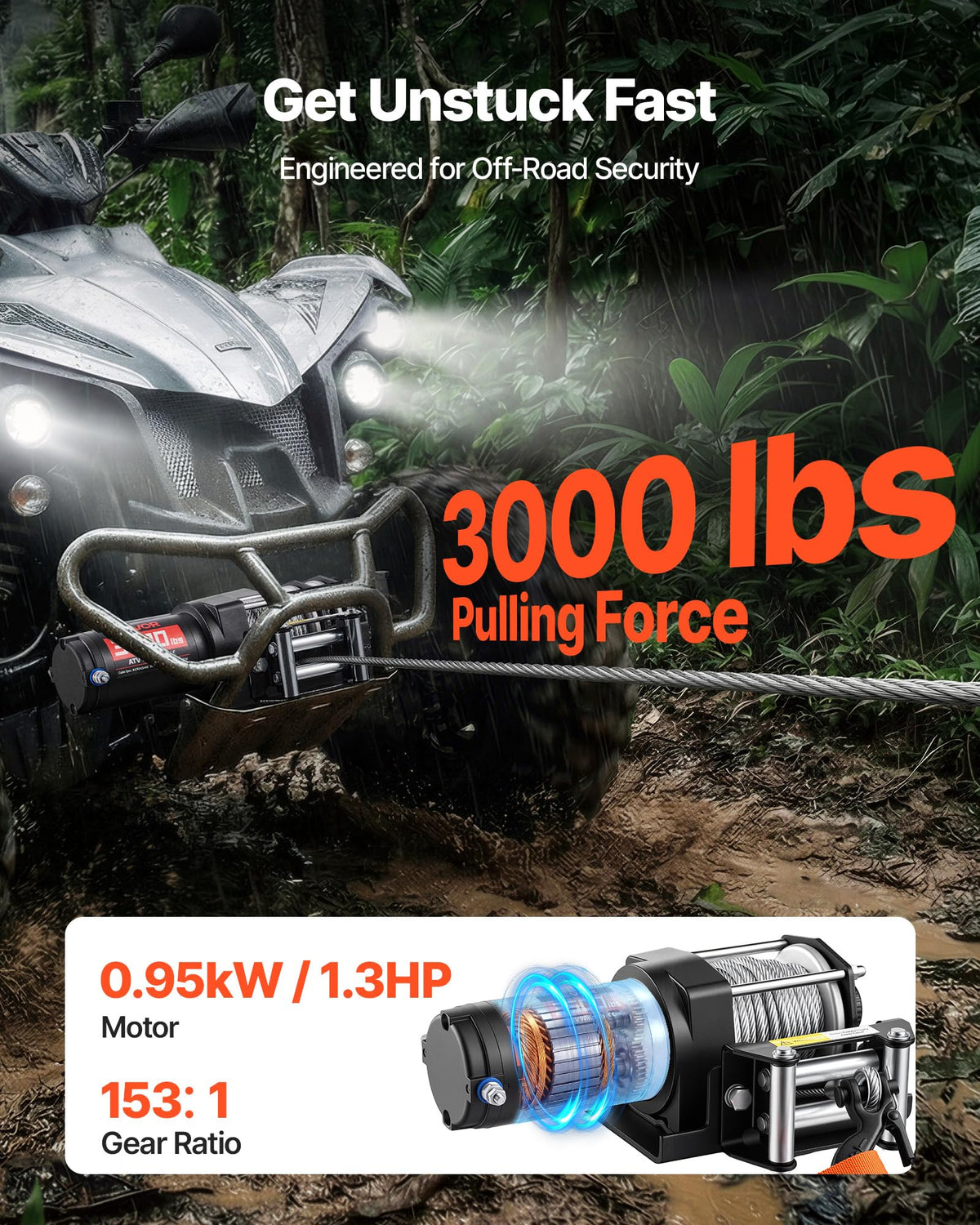 12V DC Electric Winch with Steel Wire Rope and Wired Remote Control Q800