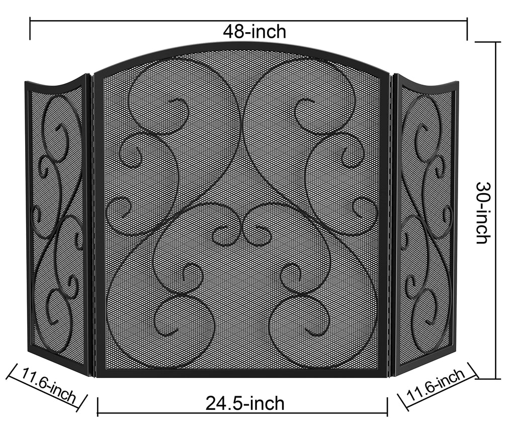 3 Panel Arch Top Wrought Iron Fireplace Screen R520554