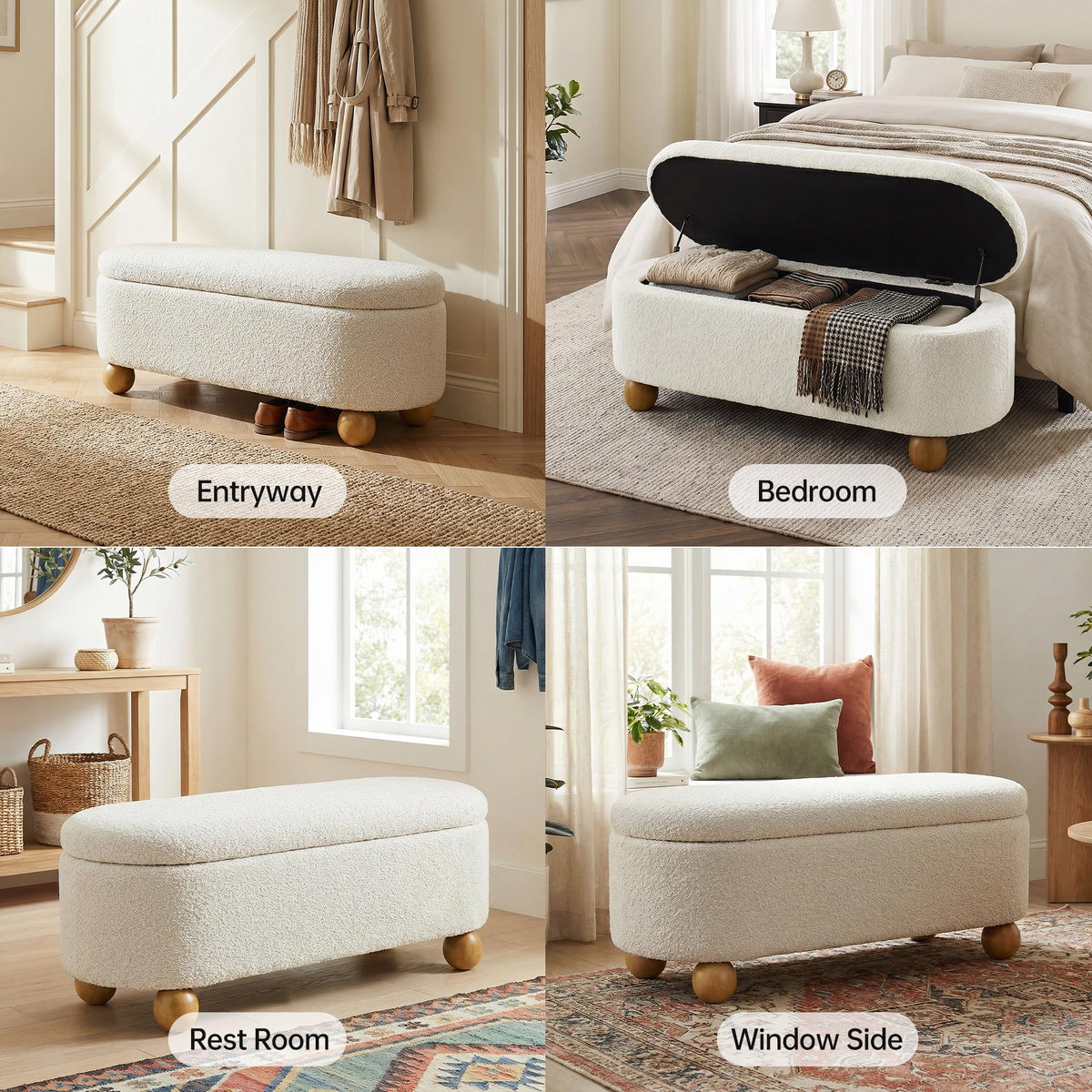 44.8" Beige Storage Ottoman Bench with Hinge M42845