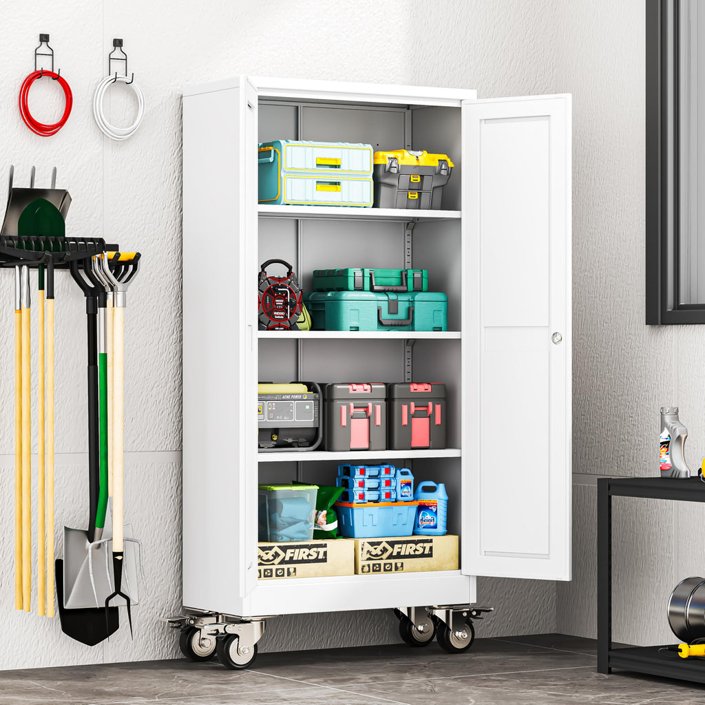 61" Metal Rolling Storage Cabinet with 2 Doors and Wheels U214950