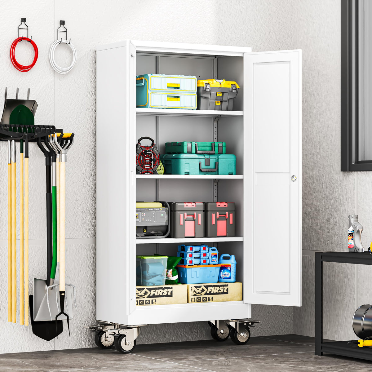 61" Metal Rolling Storage Cabinet with 2 Doors and Wheels U214950