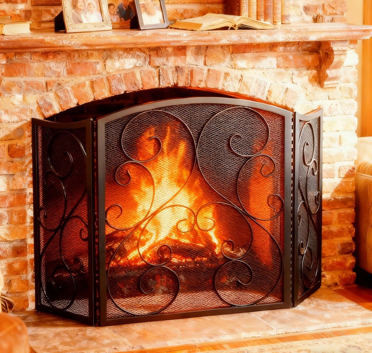 3 Panel Arch Top Wrought Iron Fireplace Screen R520554