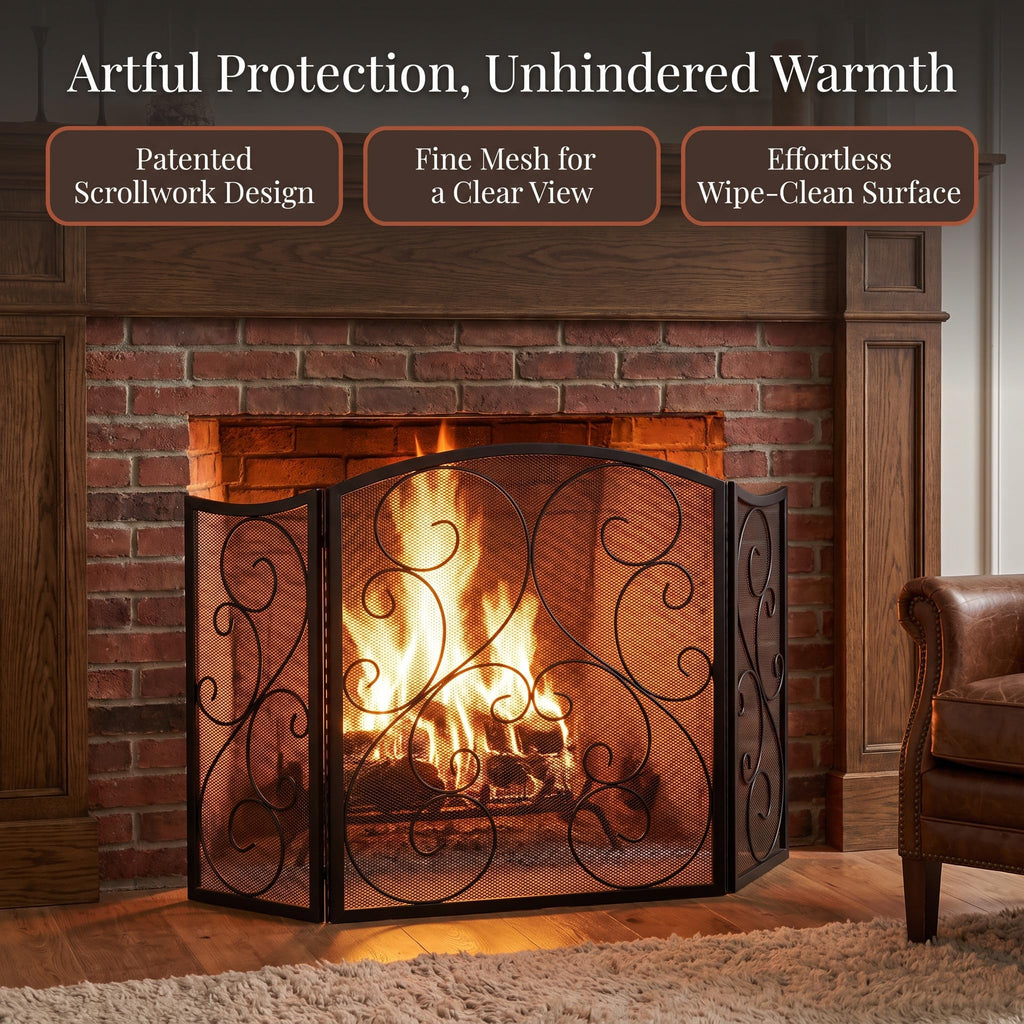 3 Panel Arch Top Wrought Iron Fireplace Screen R520554