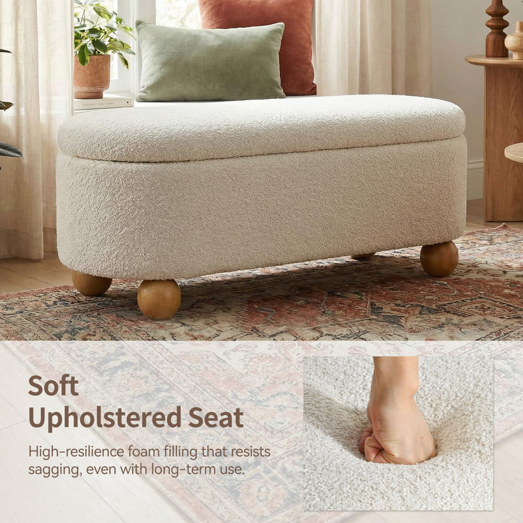 44.8" Beige Storage Ottoman Bench with Hinge M42845