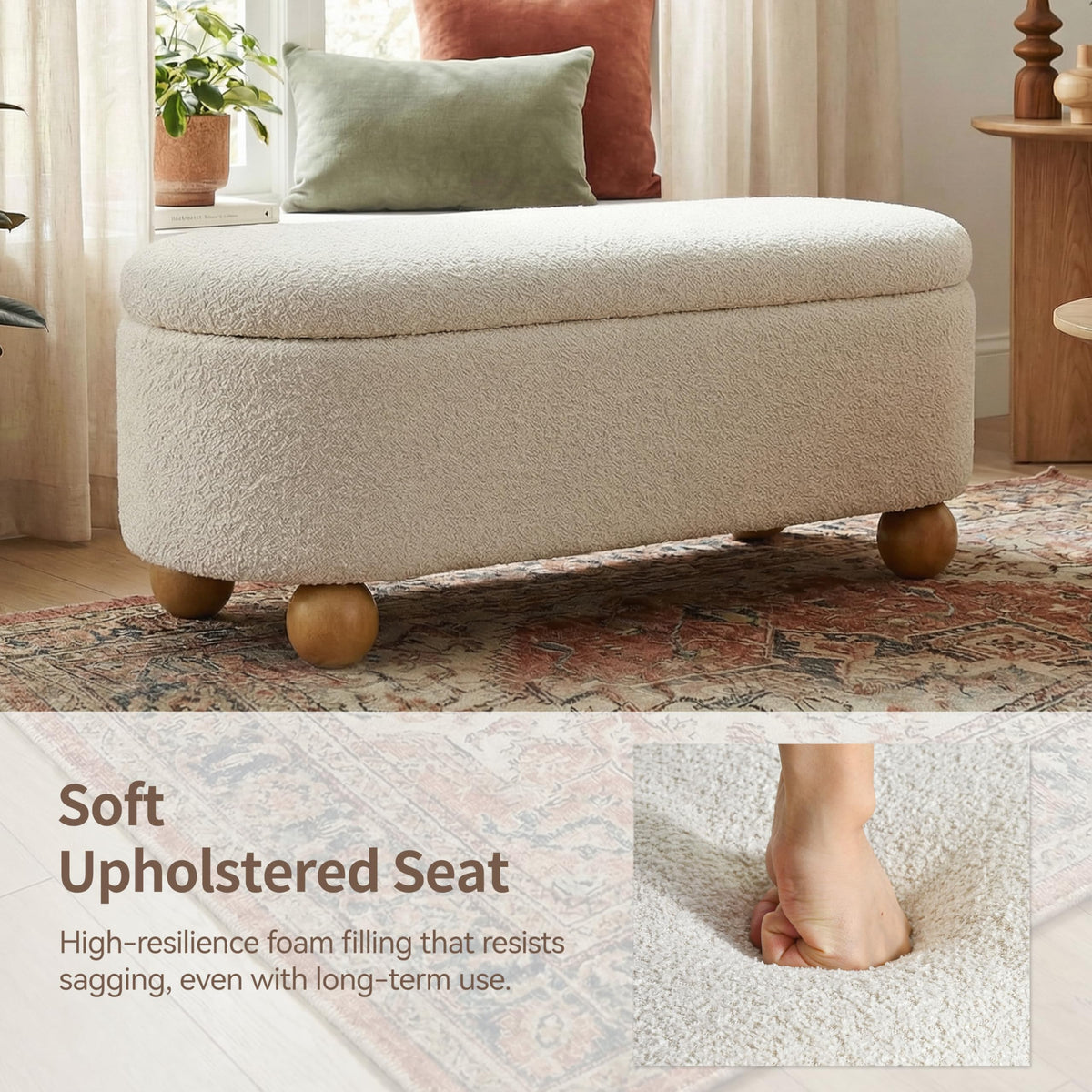 44.8" Beige Storage Ottoman Bench with Hinge M42845