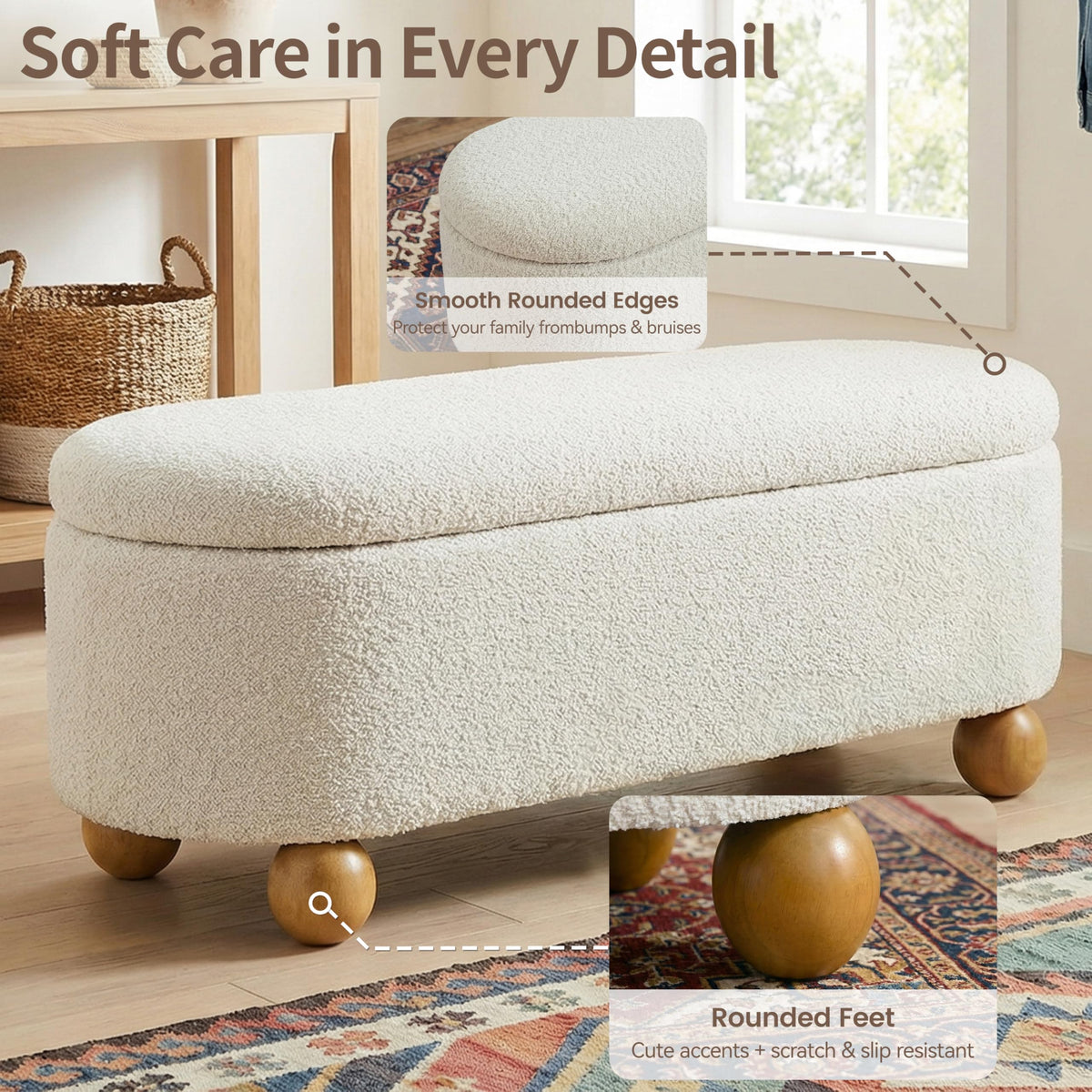 44.8" Beige Storage Ottoman Bench with Hinge M42845