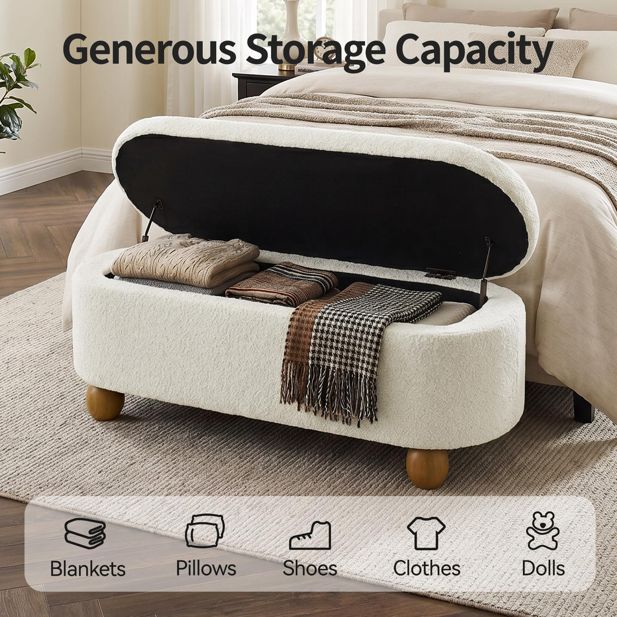 44.8" Beige Storage Ottoman Bench with Hinge M42845