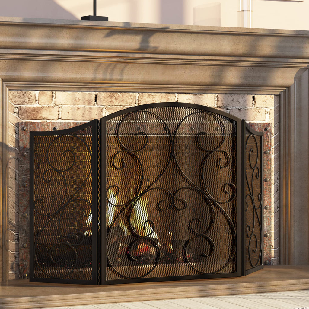 3 Panel Arch Top Wrought Iron Fireplace Screen R520554