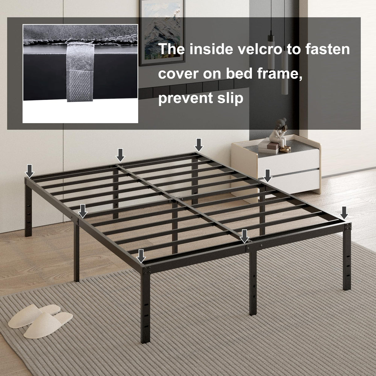 18 Inch Queen Size Metal Bed Frame T150