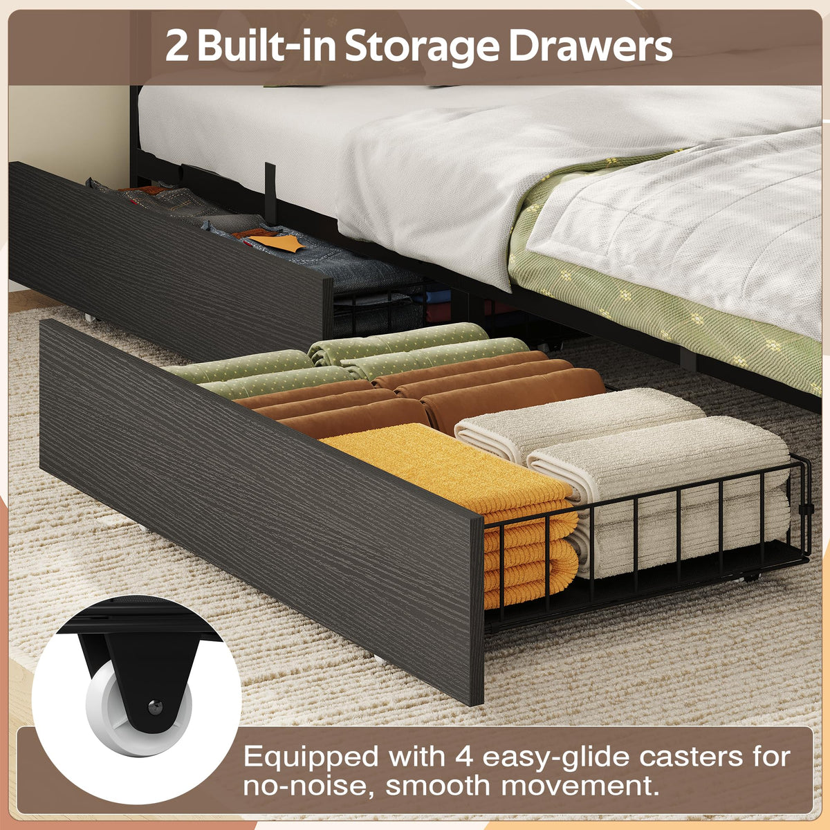 Black Corner Bed Frame Full with Storage and Desk N7111