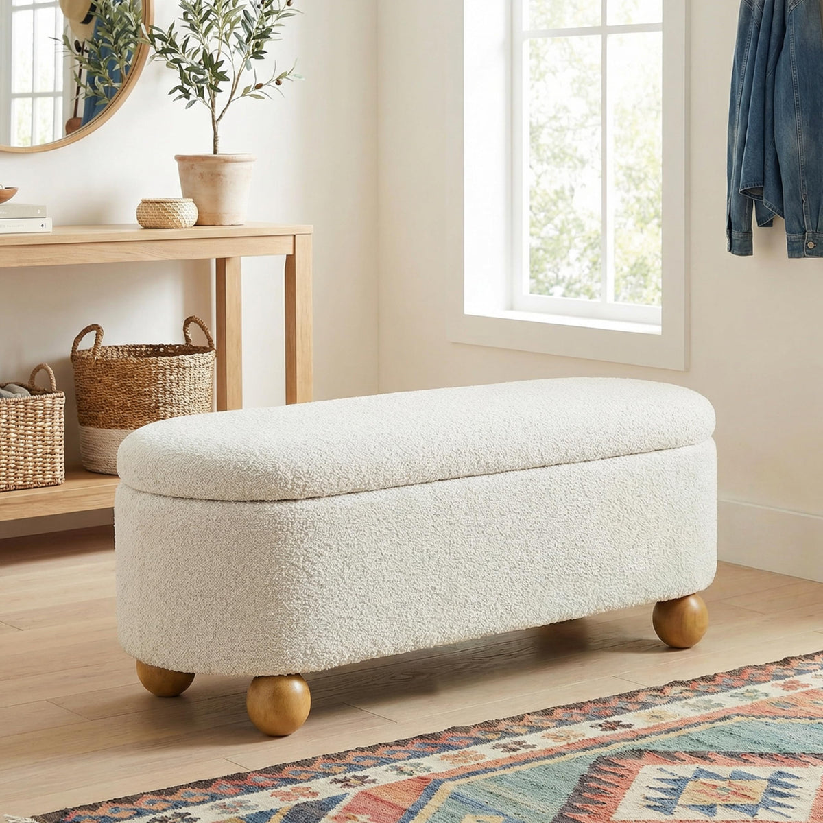 44.8" Beige Storage Ottoman Bench with Hinge M42845
